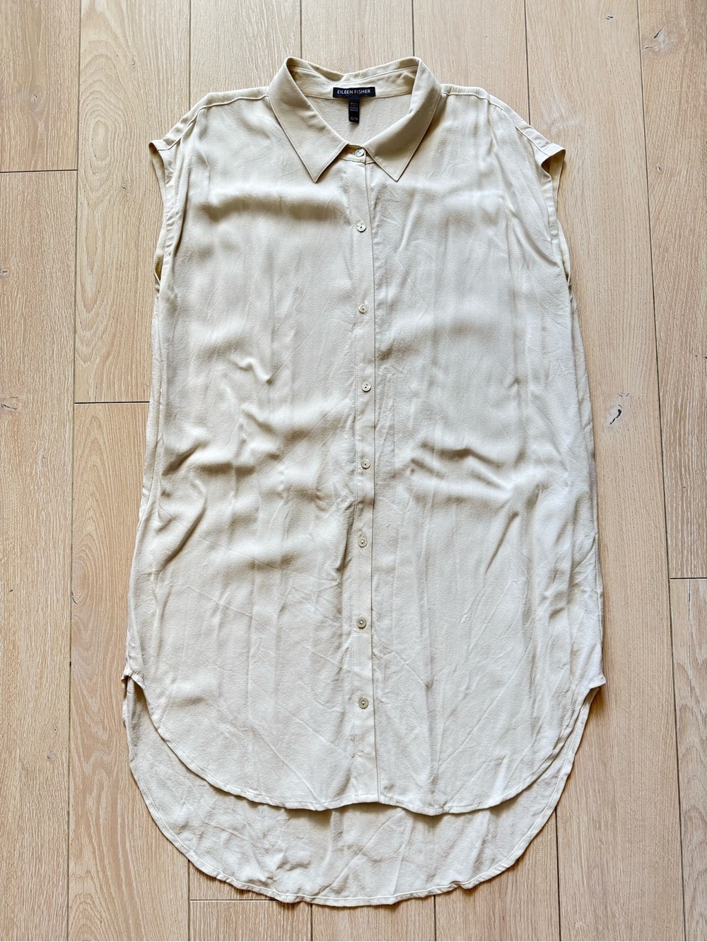 Eileen Fisher 100% Silk Sleeveless Button-Front Top Cream Women’s Size XS